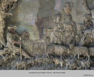 Wanddekoration mit arkadischen und mythologischen Szenen : Landschaft mit Hirten und Schafherde