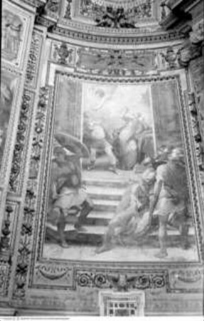 Szenen aus der Vita der heiligen Susanna, Links: Die Heilige erhält vom Himmel her Schutz und Hilfe