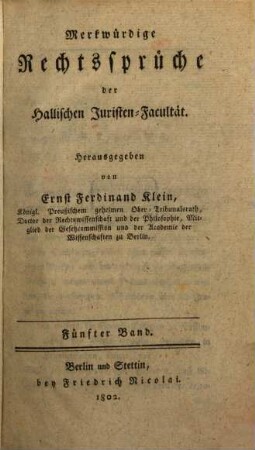 Merkwürdige Rechtssprüche der Hallischen Juristen-Facultät, 5