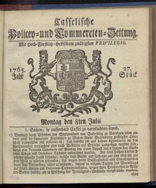 27. Stueck, Montag den 8ten Julii 1765