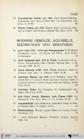 Moderne Gemälde, Aquarelle, Zeichnungen und Miniaturen (Nr. 41-228)