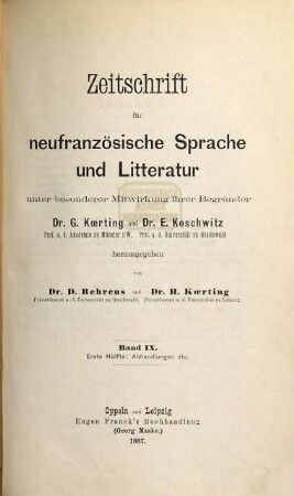 Zeitschrift für neufranzösische Sprache und Litteratur, 9. 1887