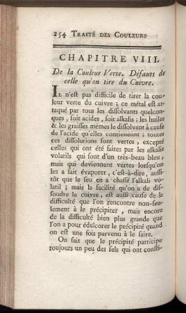 Chapitre VIII. De la Couleur Verte. Défauts des celle qu'on tire du Cuivre.