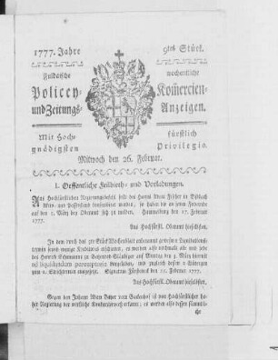 9tes Stück, Ausgabe vom 26. Februar 1777
