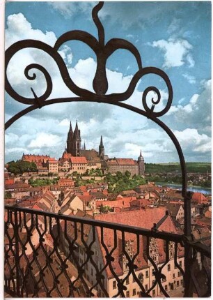 Meißen. Blick von der Frauenkirche zum Burgberg : Meißen. Blick vom Rundgang der Frauenkirche zum Burgberg mit Albrechtsburg und Dom