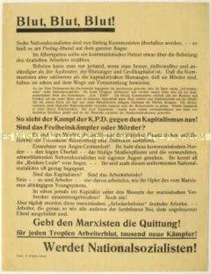 Flugblatt der Leipziger NSDAP gegen die KPD und Aufruf zum Beitritt