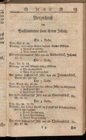 Verzeichniß der Passionsreden samt ihrem Inhalt.