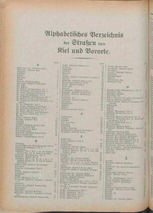 Alphabetisches Verzeichnis der Straßen von Kiel und Vororte.