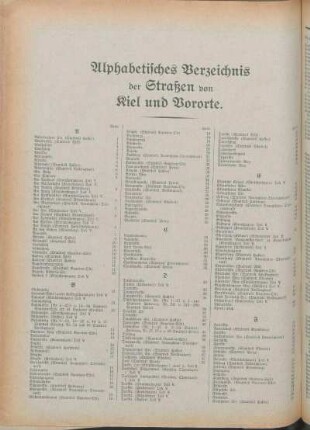 Alphabetisches Verzeichnis der Straßen von Kiel und Vororte.