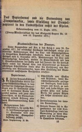 Prozeßordnung in bürgerlichen Rechtsstreitigkeiten für das Königreich Bayern : [Verordnungen u.s.w. zur Bayerischen Prozeßordnung ...], 2,8. Das Papierformat und die Verwendung von Stempelmarken ...