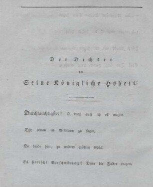 Der Dichter an Seine Königliche Hoheit