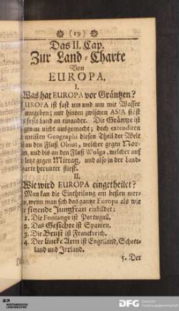 Das II. Cap. Zur Land-Charte Von EUROPA.