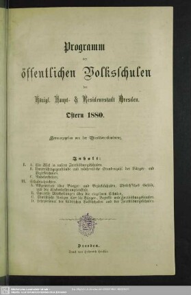 1880: Programm der öffentlichen Volksschulen der Königl. Haupt- & Residenzstadt Dresden