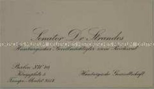 Visitenkarte des Senators Dr. Strandes aus der Sammlung des Reichskanzlers Wilhelm Marx / Kategorie "Reichsrat" - Sachkonvolut