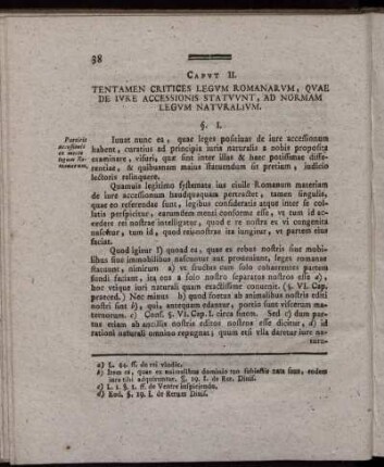 Caput II. Tentamen Critices Legum Romanarum, Quae De Iure Accessionis Statuunt, Ad Normam Legum Naturalium.
