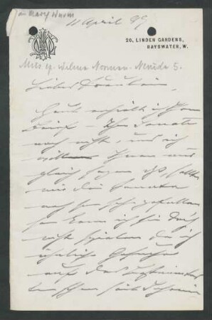 Brief an Mary Wurm : 11.04.1889