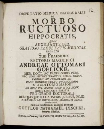 Disputatio Medica Inauguralis De Morbo Ructuoso Hippocratis