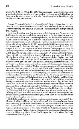 Jarausch, Konrad H. ; Arminger, Gerhard ; Thaller, Manfred :: Quantitative Methoden in der Geschichtswissenschaft, eine Einführung in die Forschung, Datenverarbeitung und Statistik : Darmstadt, Wissenschaftliche Buchgesellschaft, 1985