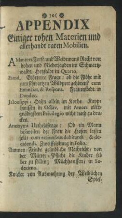Appendix Einiger rohen Materien und allerhandt raren Mobilien.