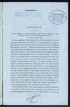 On the errors of chronometers, and explanation of a new construction of the compensation-balance