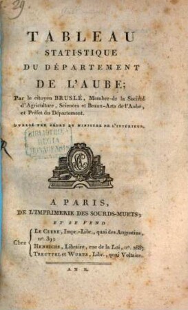 Tableau statistique du departement de l'Aube