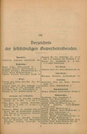 III. Verzeichnis der selbständigen Gewerbetreibenden