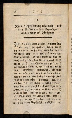 IV-XXI, I. Von der Offenbarung ueberhaupt, und dem Mißbrauche des Gegensatzes zwischen Natur und Offenbarung.