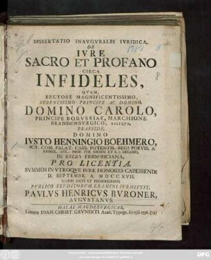 Dissertatio Inavgvralis Ivridica, De Ivre Sacro Et Profano Circa Infideles