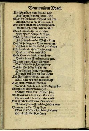 Vom unnützen Vogel.