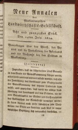 Acht und zwanzigstes Stück. Den 14ten July 1814.