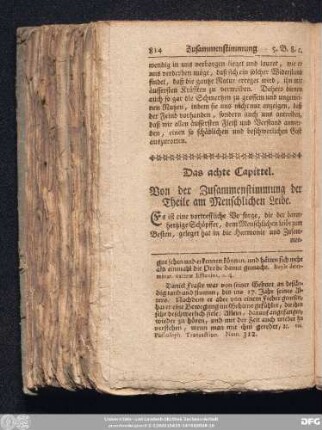 Das achte Capittel. Von der Zusammenstimmung der Theile am Menschlichen Leibe.