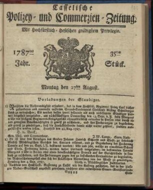 35tes Stueck, Montag den 27ten August. 1787