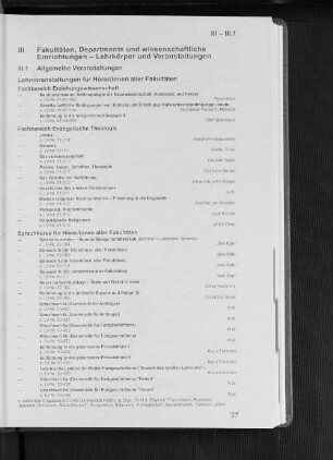 III. Fakultäten, Departments und wissenschaftliche Einrichtungen - Lehrkörper und Veranstaltungen