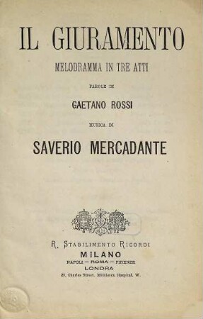 Il giuramento : melodramma in tre atti