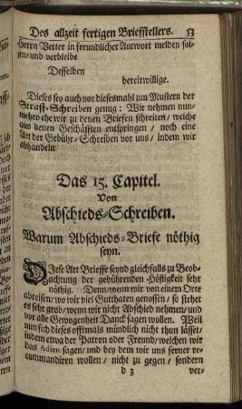 Das 15. Capitel. Von Abschieds-Schreiben.
