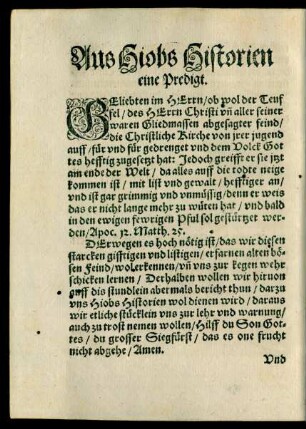 Aus Hiobs Historien eine Predigt.