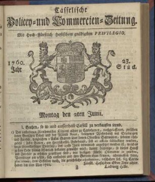 23. Stueck, Montag den 2ten Junii 1760