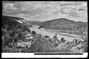 Blick auf Wehlen-Pötzscha mit Bastei-Wände
