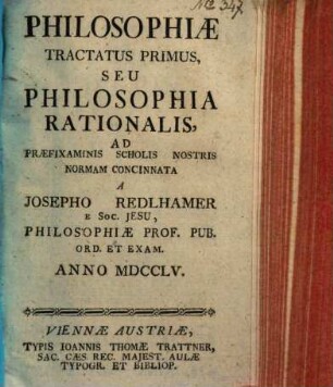 Philosophiae tractatus, 1. Philosophia Rationalis
