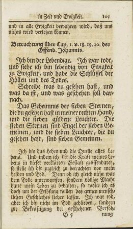 Betrachtung über Cap. 1. v. 18. 19. 20. der Offenb. Johannis.