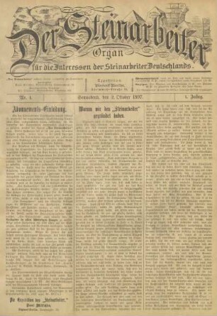1.1897,1 (2.Okt.) - 1.1897,13 (25.Dez.): Der Steinarbeiter : Zeitschrift des Zentralverbandes der Steinarbeiter Deutschlands