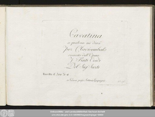 Cavatina. se qualcun mi dira' per Clavicembalo ricavata dall'Opera J Finti Eredi : Racolta d'Arie No. 4