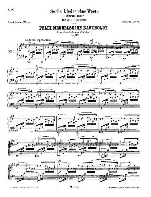 Felix Mendelssohn-Bartholdys Werke, 11,79. Nr. 79, Sechs Lieder ohne Worte : fünftes Heft ; op. 62. - 11 S. - Pl.-Nr. M.B.79