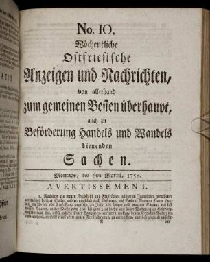 No. 10. Montags, den 6ten Martii, 1758.