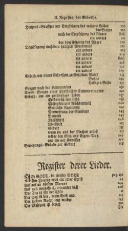 Register derer Lieder.