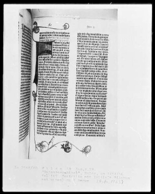 Eines der zwölf erhaltenen Pergamentexemplare der 42-zeiligen Bibel Gutenbergs — Band 1 der Gutenberg-Bibel — Initiale F(Actum est autem), Folio 147recto