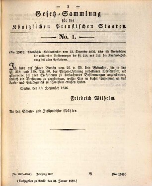 Gesetzsammlung für die Königlich-Preußischen Staaten : enthält die Verordnungen vom ... 1837