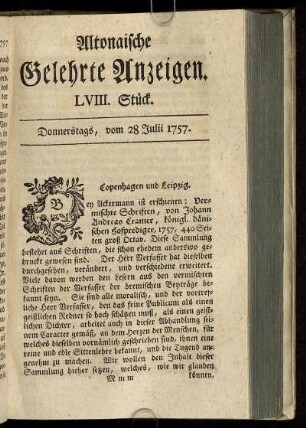LVIII. Stück. Donnerstags, vom 28 Julii 1757