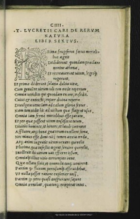 T. Lucretii Cari De Rerum Natura Liber Sextus