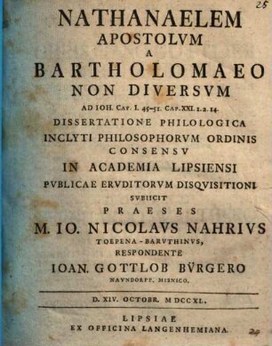 Nathanaelem apostolum a Bartholomaeo non diversum, ad Jo. I, 45 - 51. : diss. philol.